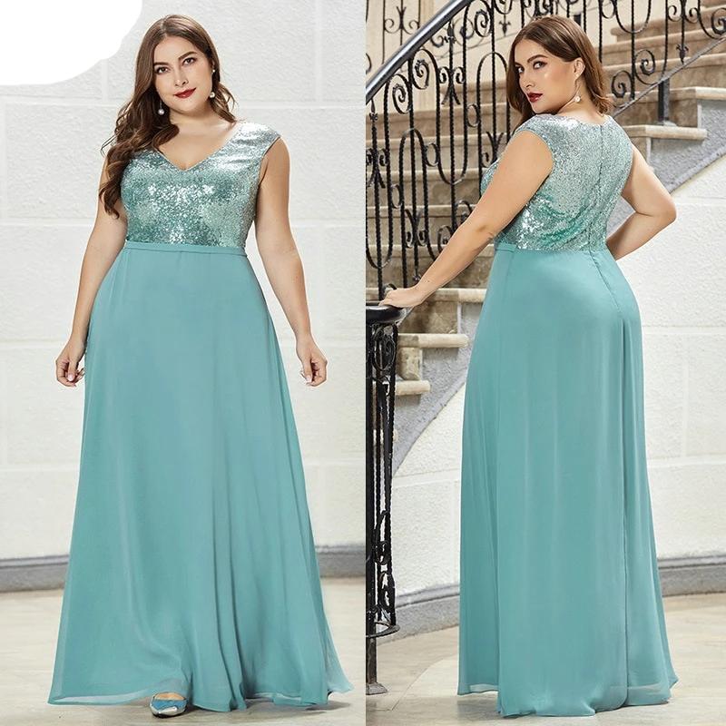 A-Line V-Neck Sleeveless Sequin Maxi Dress Elegant Long Party Gowns