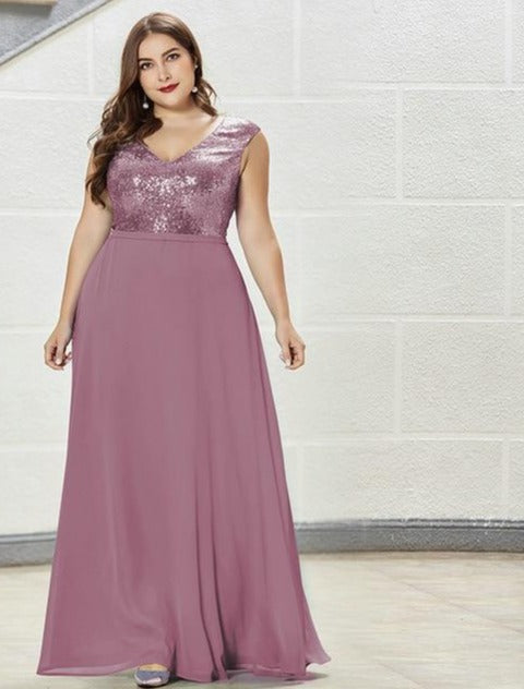 A-Line V-Neck Sleeveless Sequin Maxi Dress Elegant Long Party Gowns