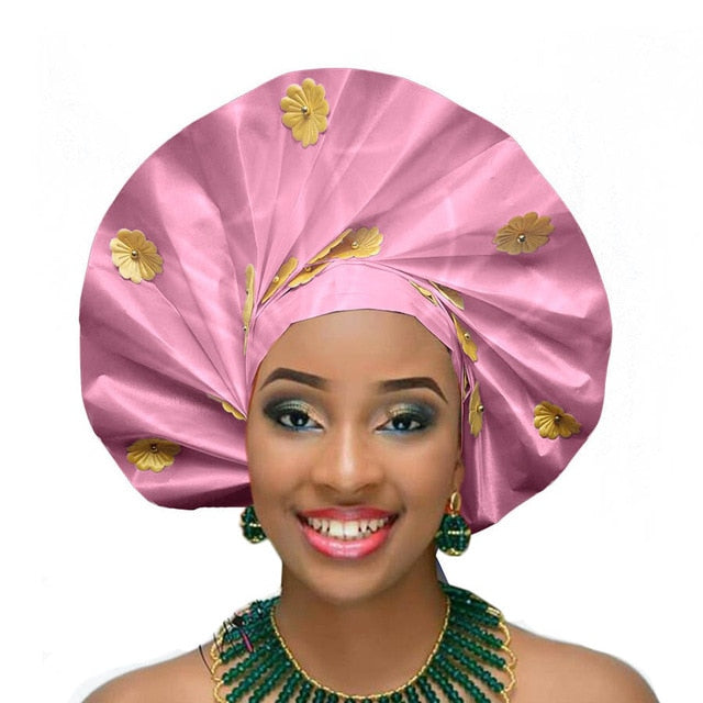 Gailis Ready To Wear Headtie African headwear Ready Made Aso Oke Gele - pink