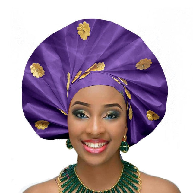 Gailis Ready To Wear Headtie African headwear Ready Made Aso Oke Gele - purple
