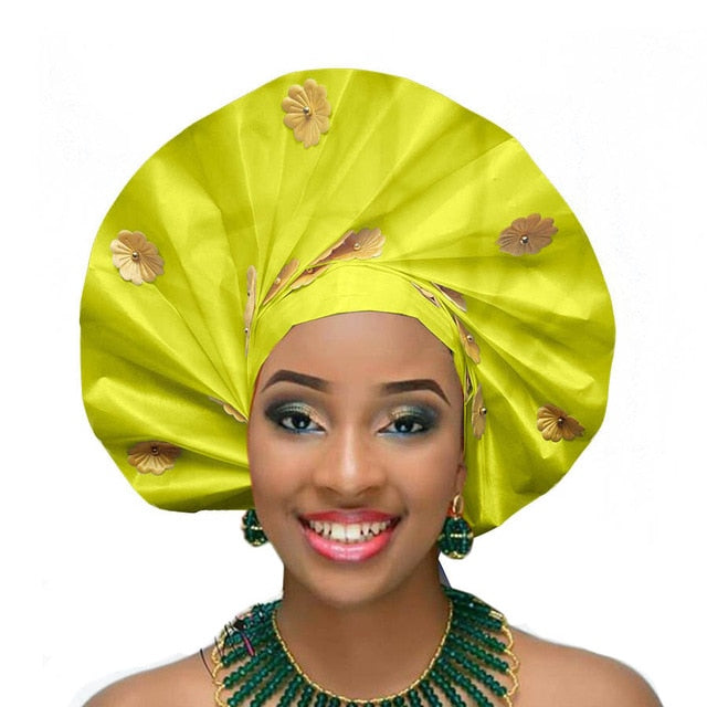Gailis Ready To Wear Headtie African headwear Ready Made Aso Oke Gele p neon green