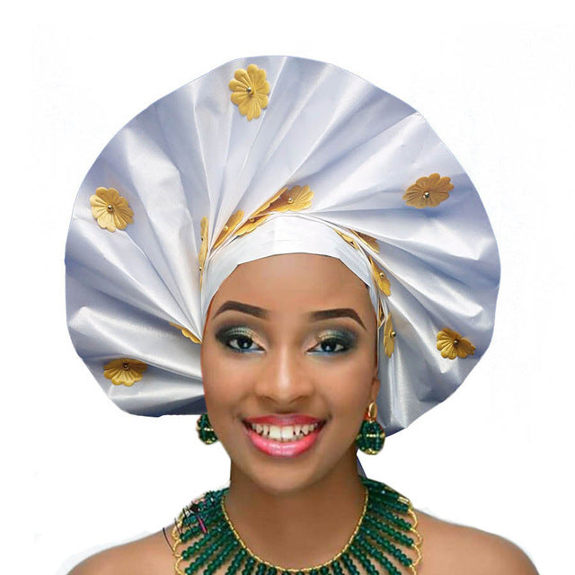Gailis Ready To Wear Headtie African headwear Ready Made Aso Oke Gele - white