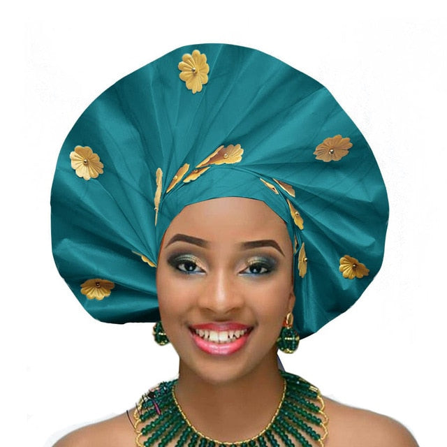Gailis Ready To Wear Headtie African headwear Ready Made Aso Oke Gele - teal
