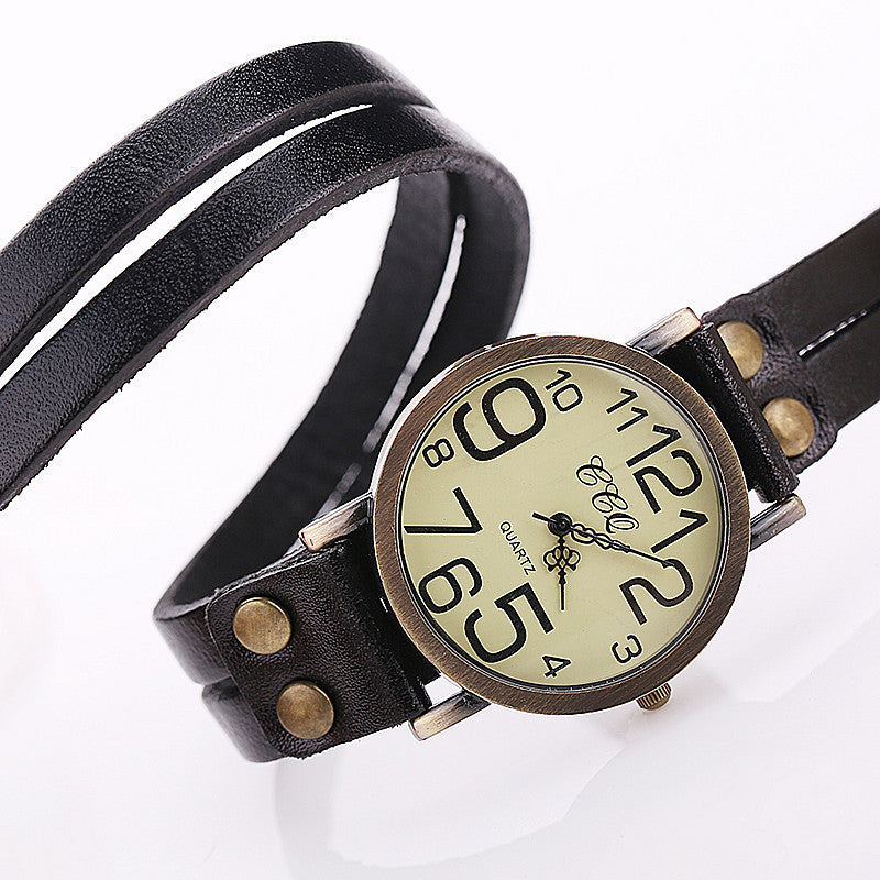 Leather Bracelet Wrap Around Women Dress Wrist watch Quartz