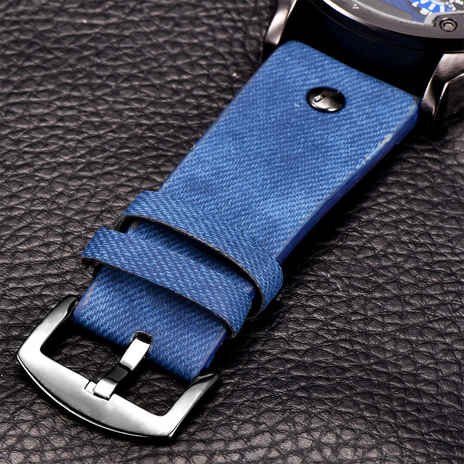 Benny Mens Top Brand Luxury Leather Band Quartz Wrist Watch With Date Dual Japan Quartz
