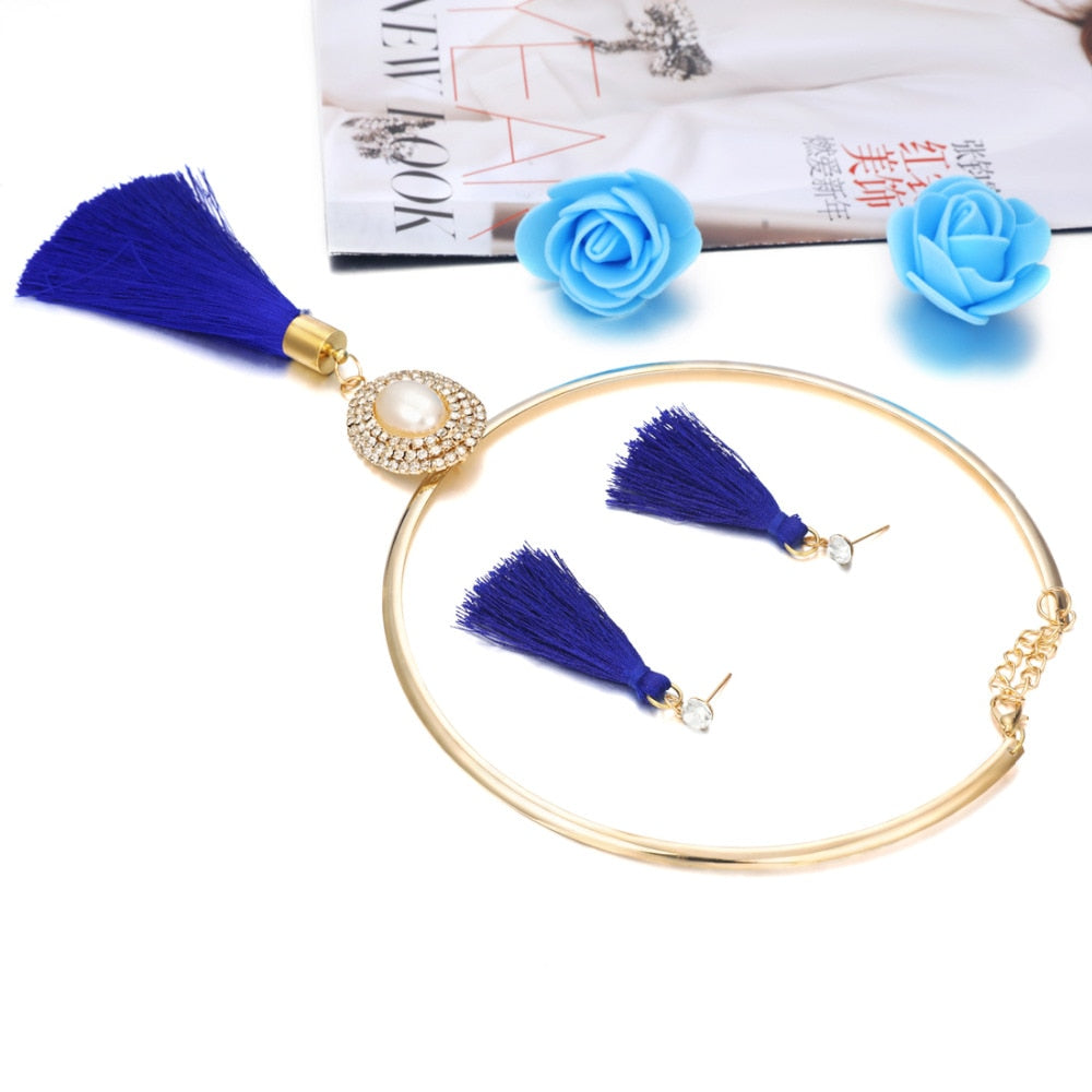 Levina Bridal Jewelry Sets Crystal Tassel Necklace Pendant Jewelry Sets-jewelry set-Elegant Fashion Style