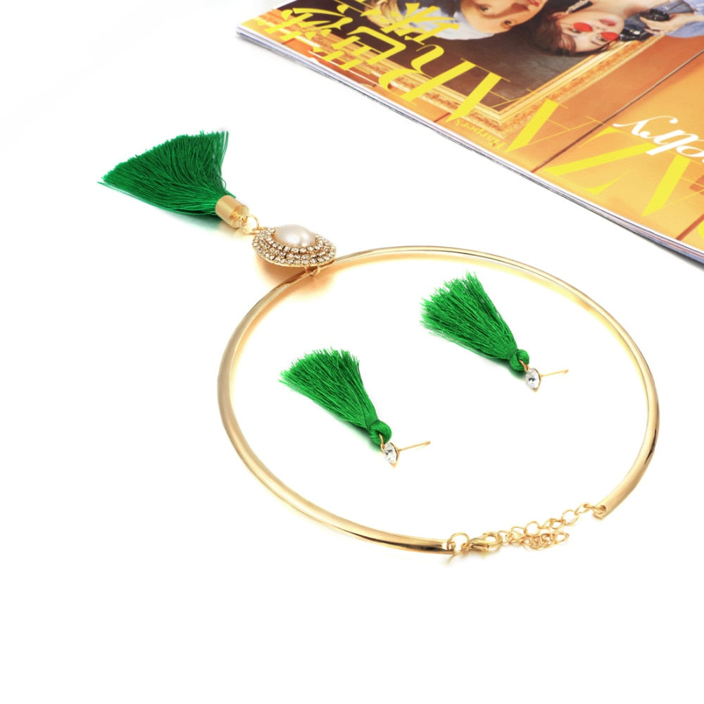 Levina Bridal Jewelry Sets Crystal Tassel Necklace Pendant Jewelry Sets-jewelry set-Elegant Fashion Style